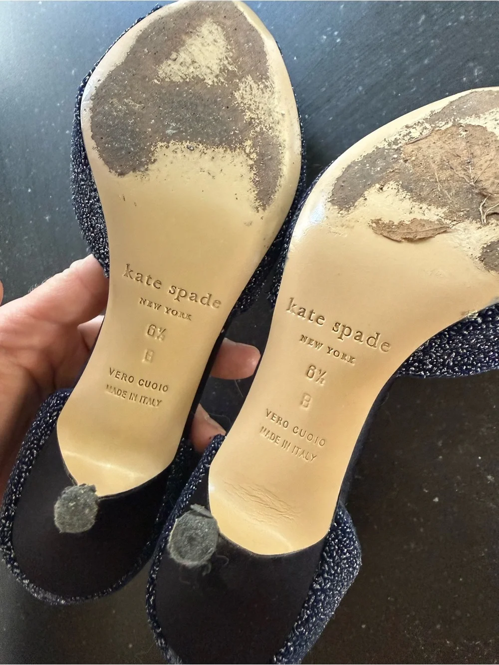kate spade Navy Glitter D'Orsay Peep-Toe Heels
